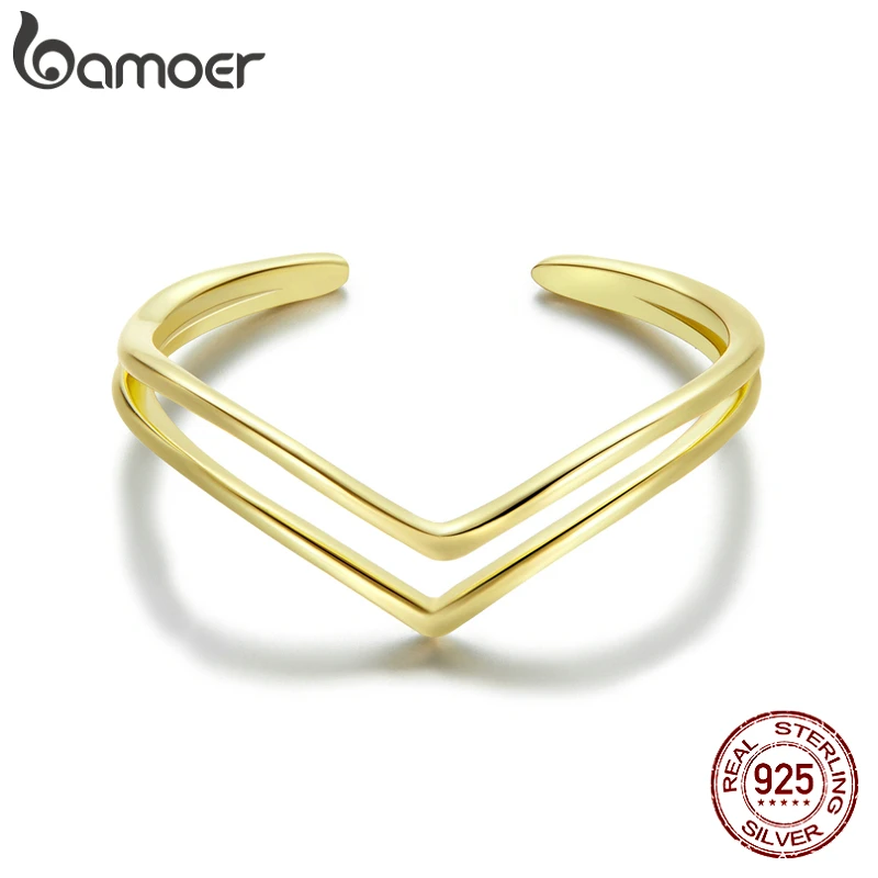 bamoer Gold Vintage Double Square Crown Victoria Ring 925 Sterling Silver Adjustable Finger Ring for Women Simple Jewelry SCR713