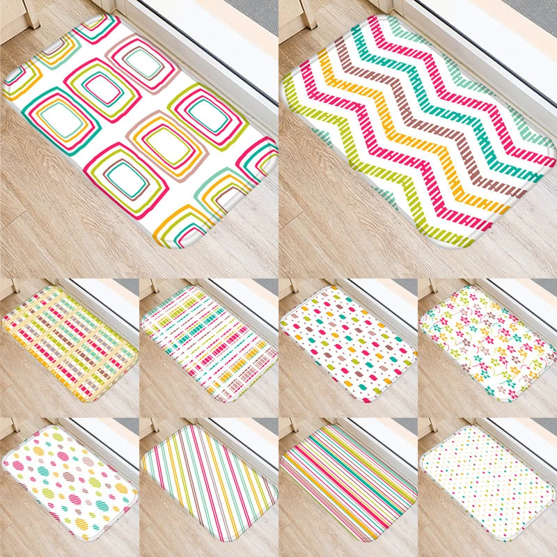 1pcs 40*60cm Geometric Stripe Pattern Anti-Slip Suede Carpet Door Mat Doormat Outdoor Kitchen Living Room Floor Mat Rug 48298