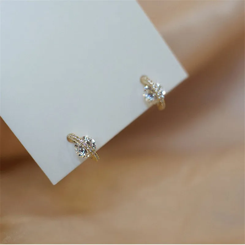 HI MAN S925 Sterling Silver Glittering Zircon Planet Earrings for Women Simple Temperament Jewelry Accessories