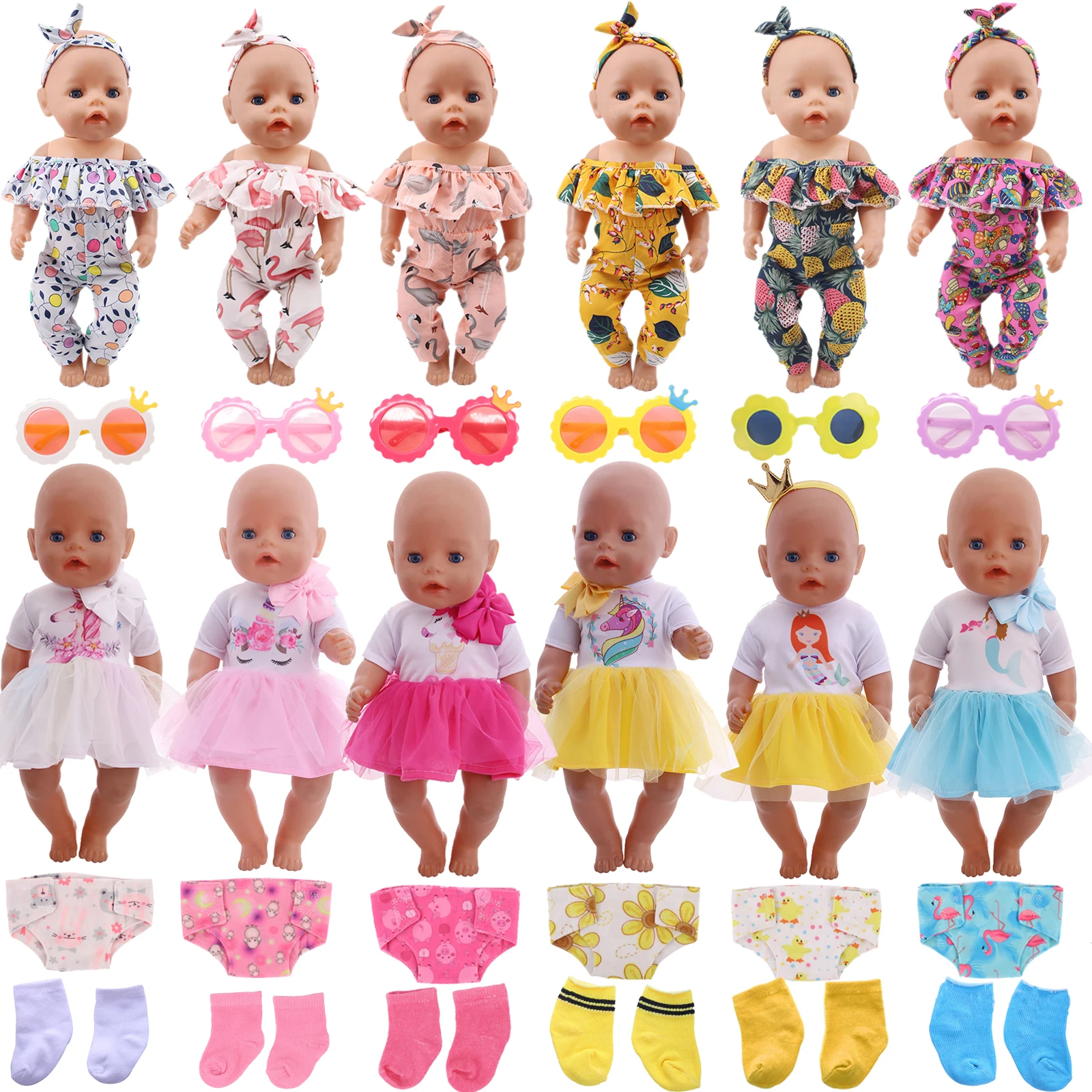 Doll Clothes Set Dress Glasses Hairpin Camera Underpants Sock For 18 Inch American&43CM Reborn Baby Girl's Russia Doll Gifts