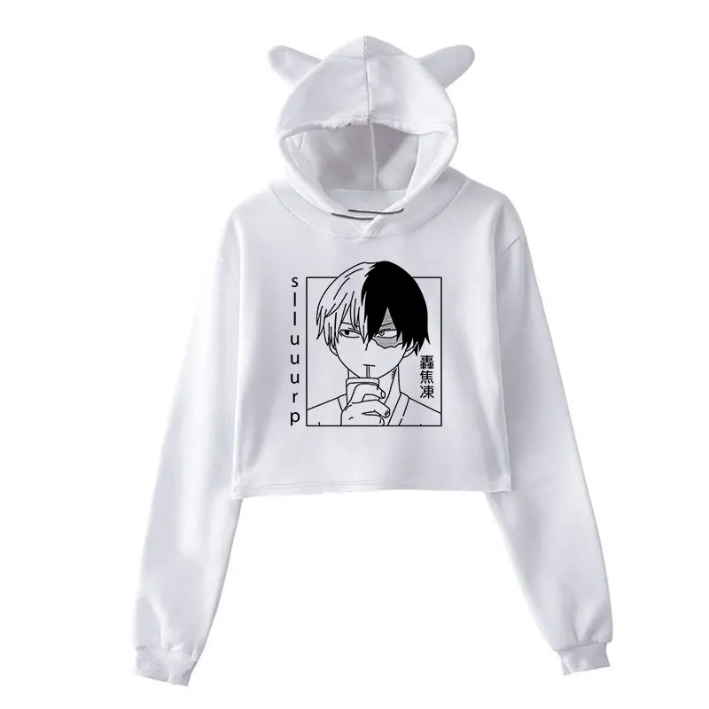 2021 Anime My Hero Academia Print Crop Top Hoodie Women Funny Todoroki Shoto Long Sleeve Hip Hop Cosplay Rabbit Ears Sweatshirt