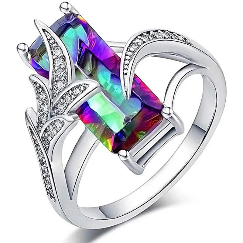 Huitan Luxus rechteckige Zirkonia Ringe für Frauen mehrfarbig/grün Farben schicke Hochzeit Verlobung bänder Modeschmuck