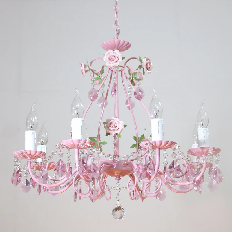 

Free Shipping Floral Chandelier Lustre Light 8arms Pink Rose Flower Chandelier Light Fixture E14 D66cm LED Decoration Chandelier