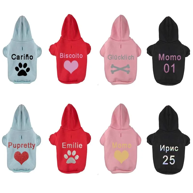 Custom Pet Dog Clothes Cat Coats Jacket Hoodies French Bulldog Teddy Warm Printing Heart Paw Cute Sweater Coat Puppy Clothes