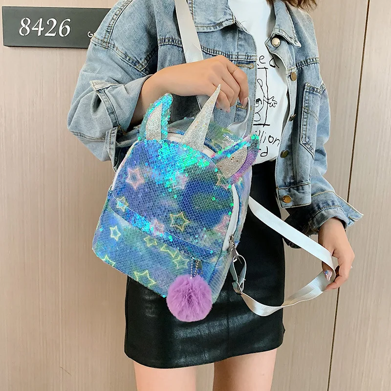 Stylish Unicorn Sequins Backpack Fashion Portable Shoulder Bag School Storage Bag Colourful Shining Backpack for Girls