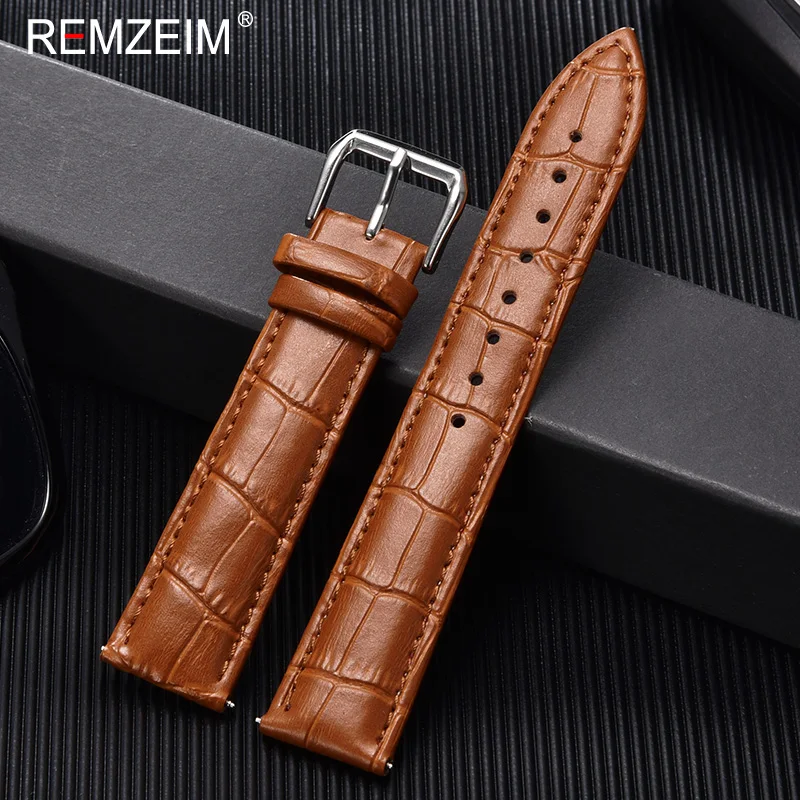 REMZEIM Universal Leather Watchband 16mm 18mm 20mm 22mm 24mm Men Women Black Brown Leather Calfskin Watch Strap Bracelet