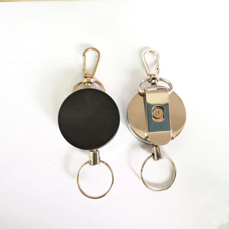 1 PCS Retractable Pull Key Ring Lanyard Name Tag Card Holder Recoil Reel Belt Clip Metal Housing Key Ring