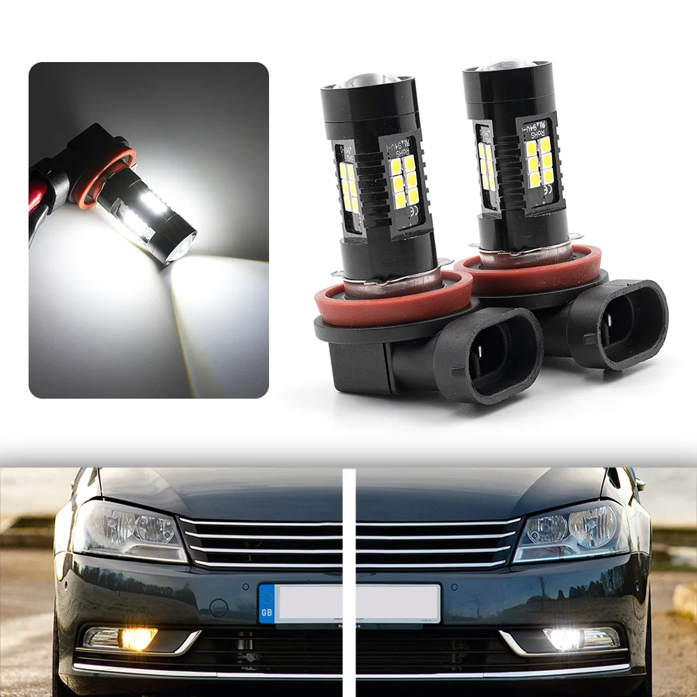 2Pc White Canbus No Error H8 LED Fog Light Bulb For 2010 2011 2012 2013 2014 VW PASSAT B7 LED Driving DRL Daytime Running Light