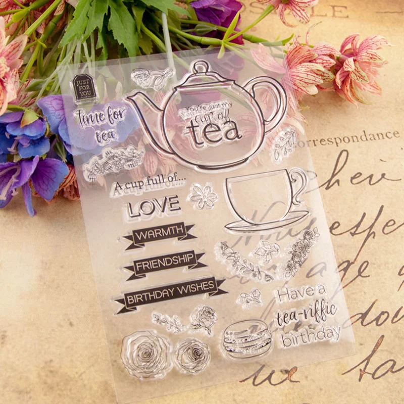 1pc Tea Set Transparent Clear Silicone Stamp Seal Cutting DIY Scrapbooking Rubber Coloring Embossing Diary Decor Reusable T1541