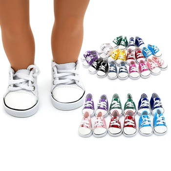 7 cm große Turnschuhe, passend für 18-Zoll-American-Girl-Puppen, 17 Zoll 43 cm Babypuppenschuhe, 45 cm Mädchenpuppenzubehör unserer Generation