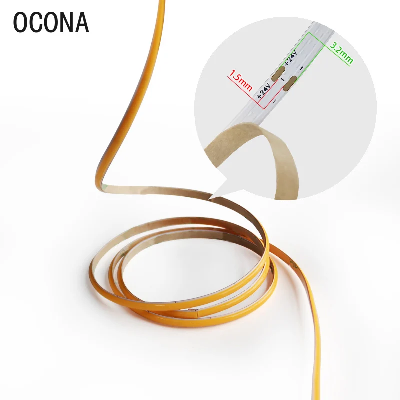 OCONA DC 12V 24V Super Thin 4mm Multi-Color COB LED Strip Lights For Cabinet Car DIY 480LED Blue/Pink/Red/Purple LED Tape Ribbon