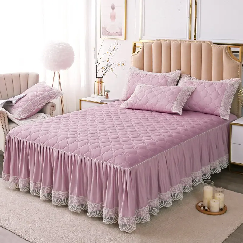 

2020 Soft silkly Quilting twin queen king size Bed Skirt Bedspread Bed Sheet Bed Cover Pillowcase Bedding Set