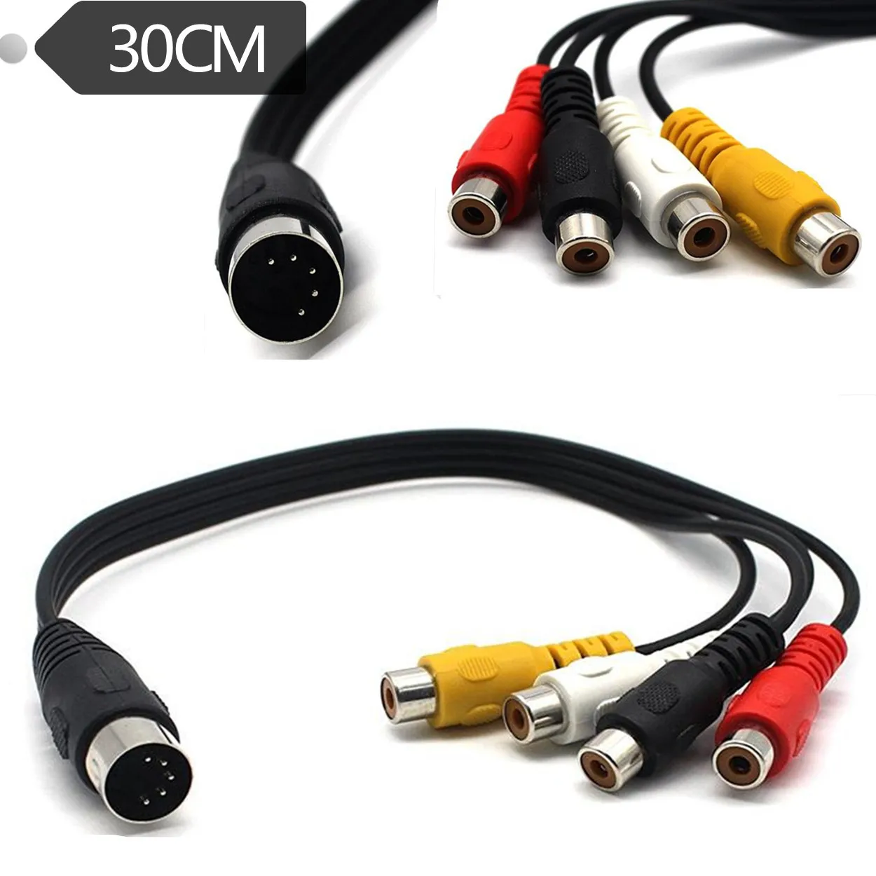 1FT DIN MIDI 5 Pin męski na 4 x kabel żeński RCA MIDI DIN 5 Pin męski wtyk Din na 4 x RCA Phono wtyk żeński kabel Audio 0.3m/30cm