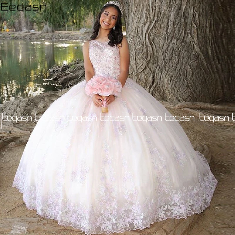 Geschwollene Tüll Ballkleid Quince anera Kleider Luxus Kristall Perlen plus Größe süße 16 Kleider Abschluss ball Vestidos de Forma tura