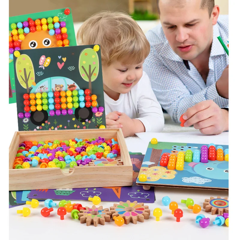 Puzzle coule en bois pour enfants, jouets créatifs pour garçons, assemblage de mosaïque, insertion de puzzles, planche à ongles, chambre plus lente