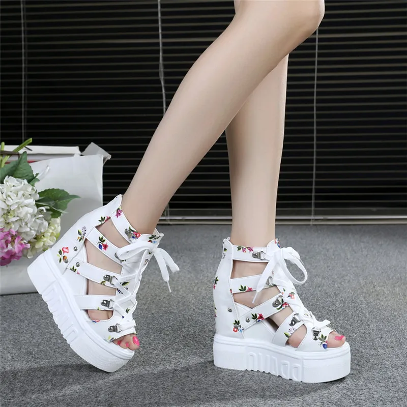 Hot Print Leisure Wedges Women's Shoes 2024 Summer Shoes Women Sandals Platform Shoelaces High Heels Casual Shoes Woman