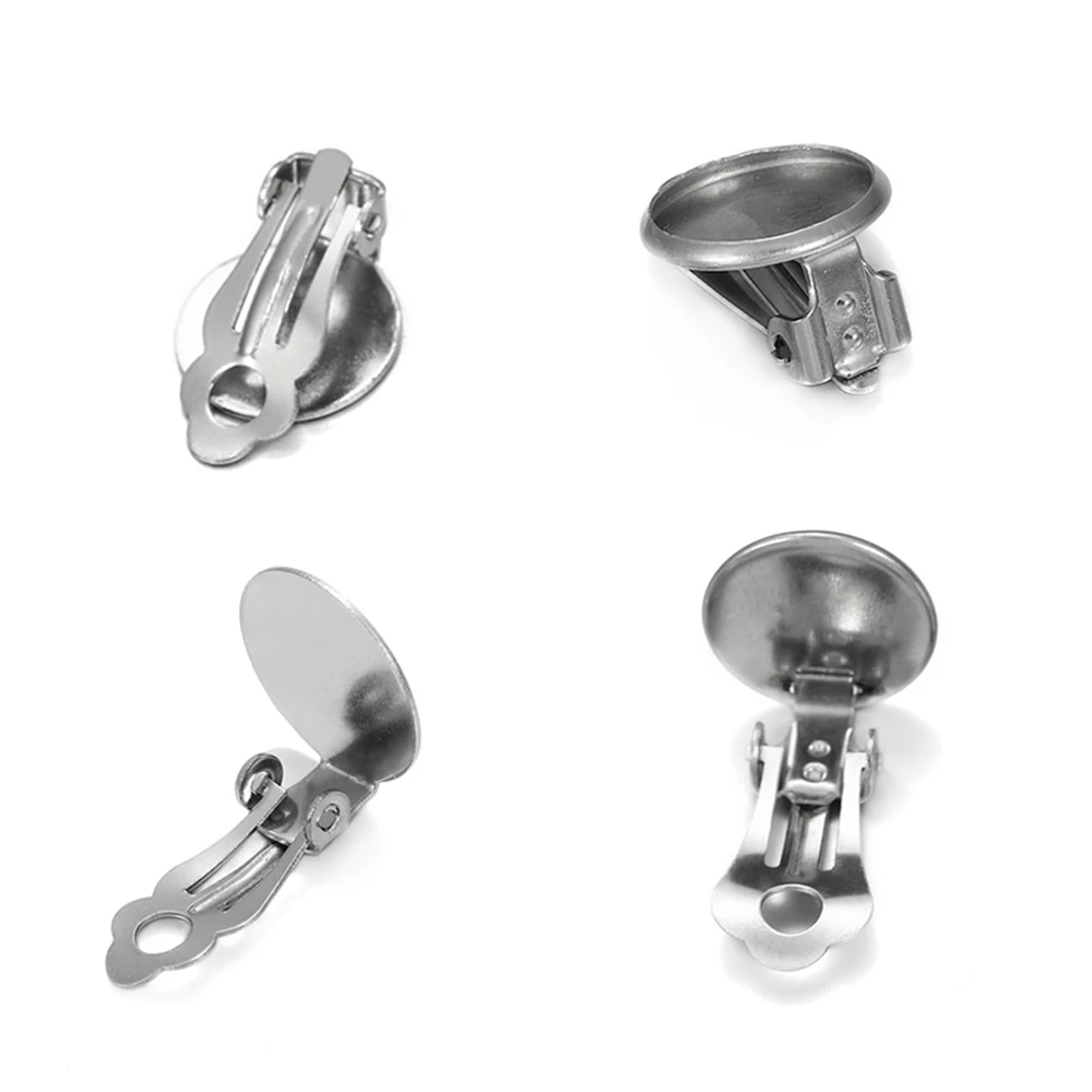 10 sztuk 8 10 12 14mm ze stali nierdzewnej okrągłe płaskie klips do ucha baza Cabochon fasetowany wisiorek kolczyki klipy dla majsterkowiczów do produkcji biżuterii dostaw — zdjęcie 2