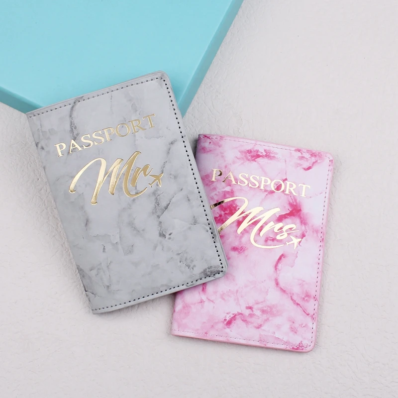 New Mr Mrs Lover Couple Passport Cover Marbling Women Men Travel Wedding Passport Cover Holder Travel Case CH42