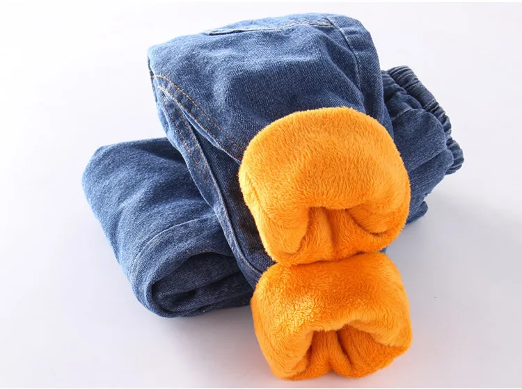 Winter Warm Kids Jeans Plus Velvet Children Denim Pants Baby Boys Girls Thick Fleece Pants