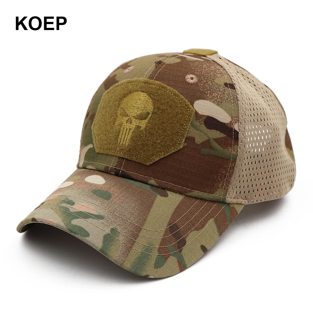 KOEP New Mesh Punisher Baseball Cap Fishing Caps Men Outdoor Camouflage Jungle Hat Hiking Casquette Hats