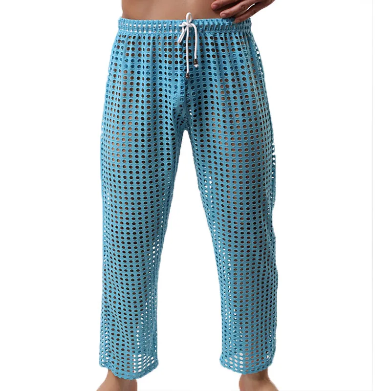 Pantalones transparentes de malla para hombre, ropa de dormir, transpirable, deportiva, pijama, para salón, XL