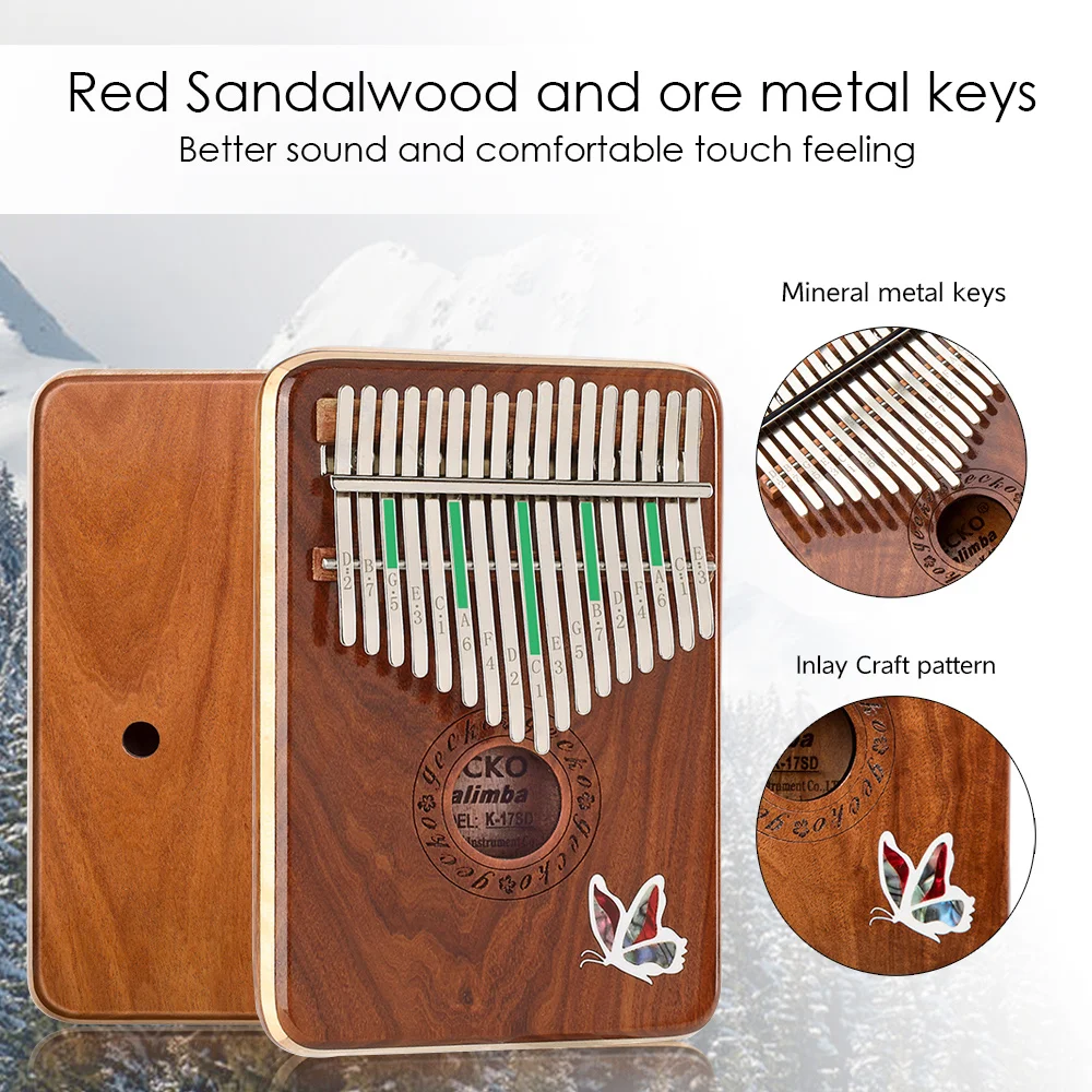 GECKO 17 Key Kalimba K17SD Thumb Piano Imported Solid Red Sandalwood Musical Instrument Band EVA