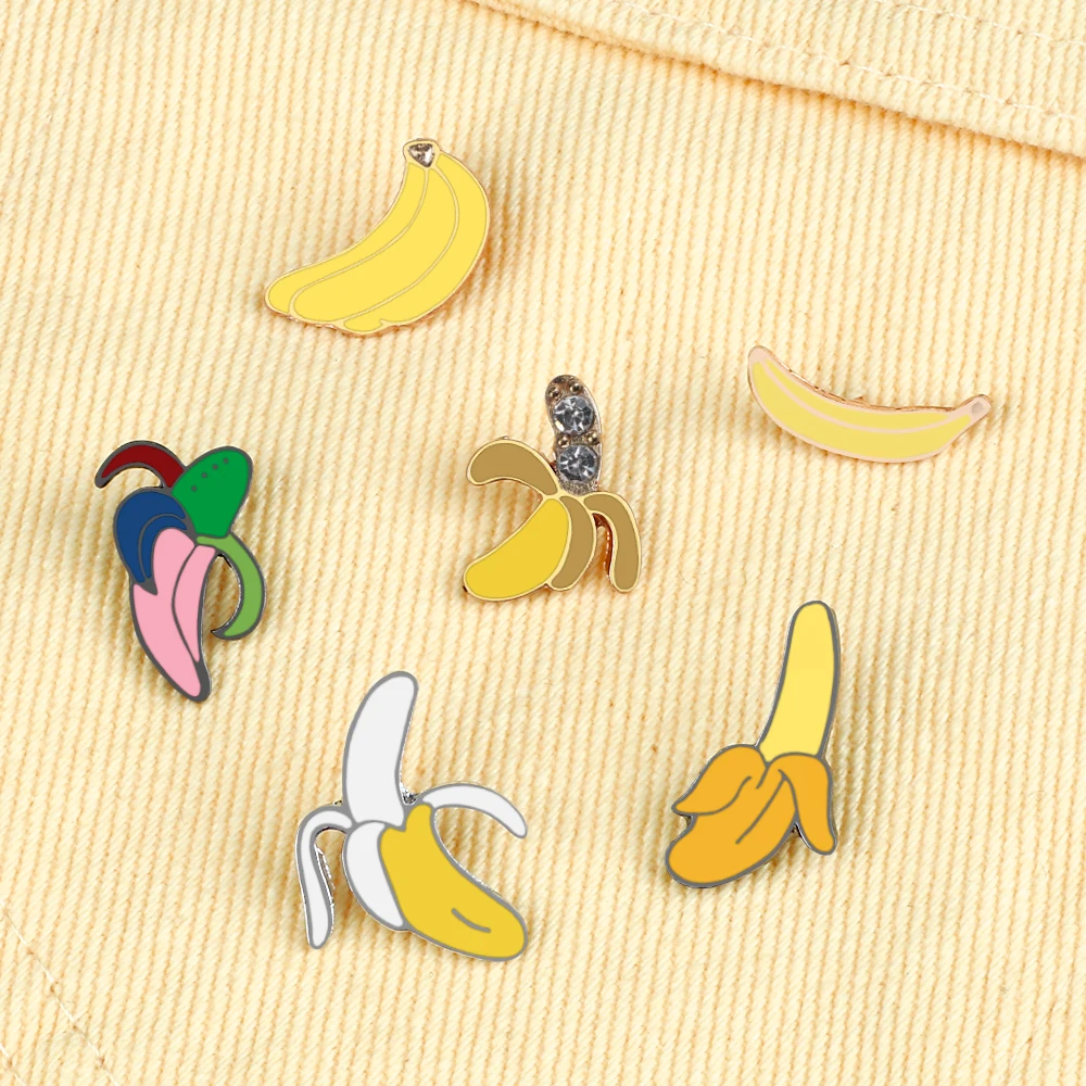 6 Style Cute Banana Enamel Pins Cartoon Fruit Brooches Button Badge Women Jean Coat Lapel Pin Jewelry Gift for Friend Accessorie