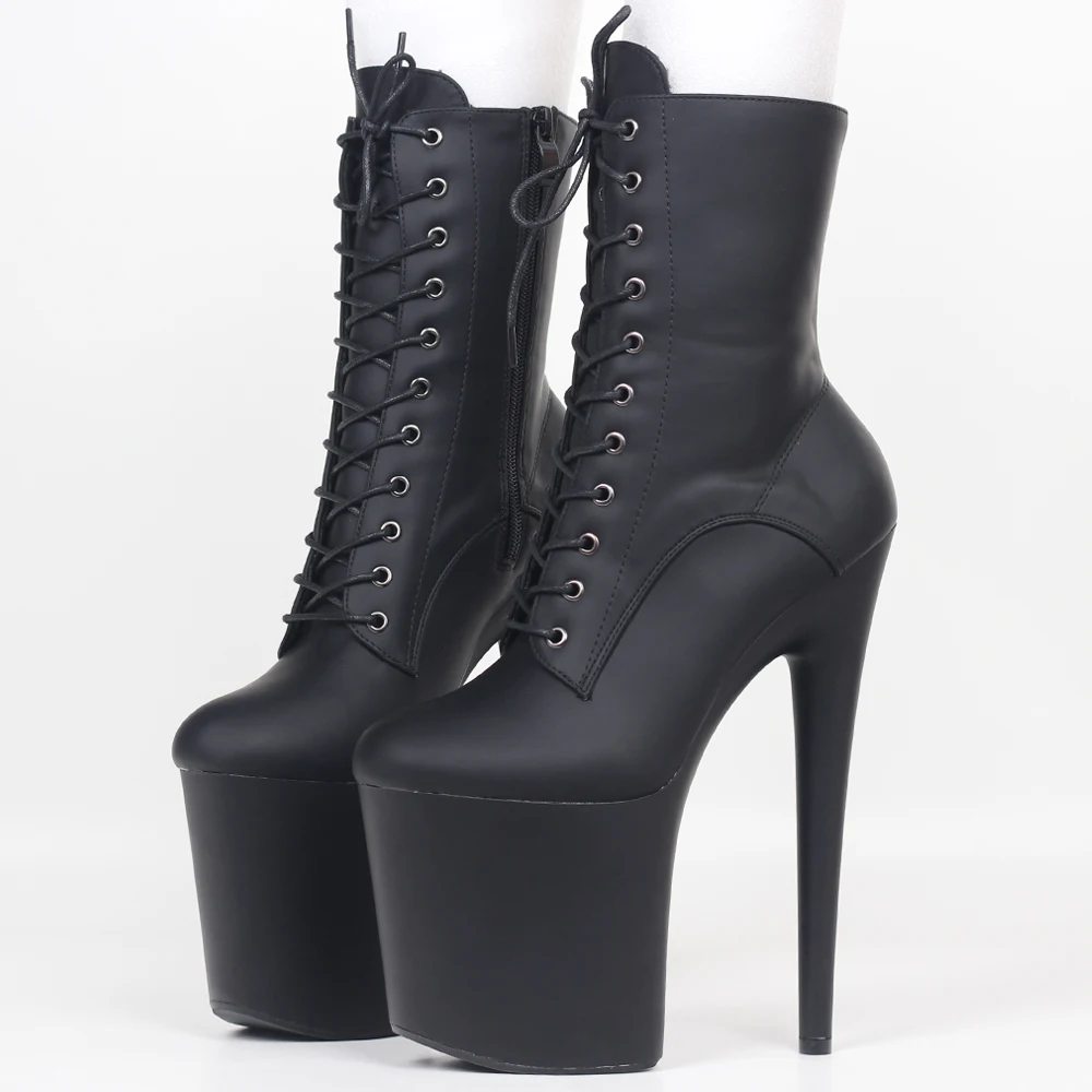 JIALUOWEI INS Style 20CM Extreme High Heels Platform Boots Lace Up Sexy Pole Dancing Ankle Boots Side Zip 5-12