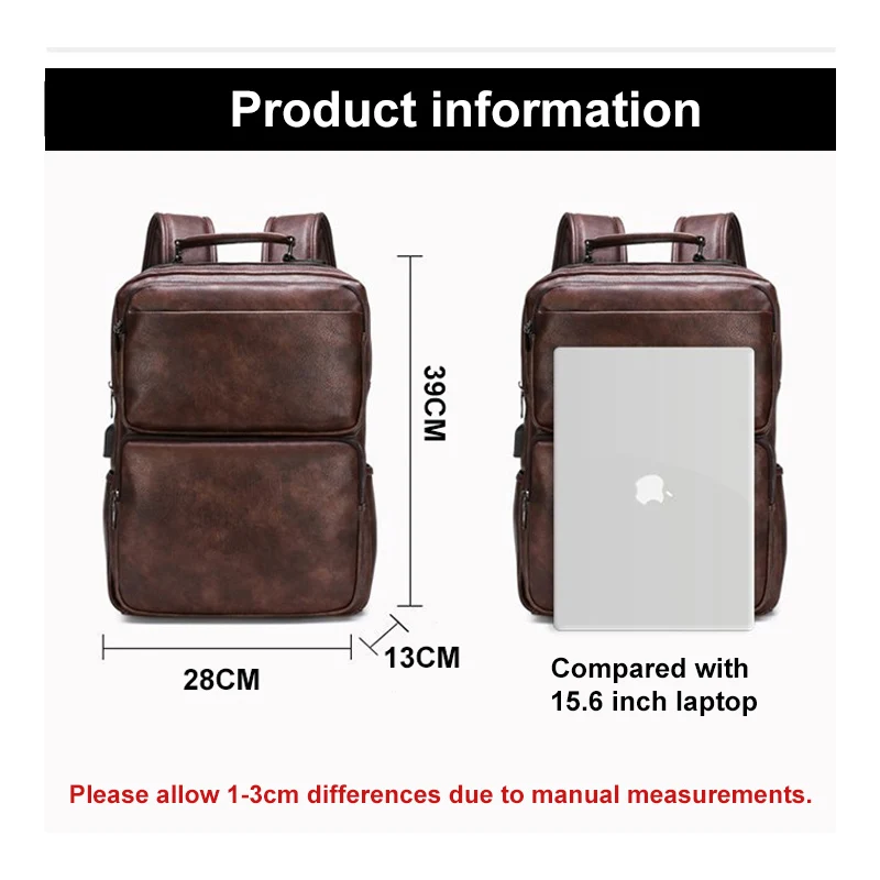 Retro Men\'s Backpack Fashion USB Charging Backbag Large Capacity Business Travel Bagpack School Bags For College Students X153C