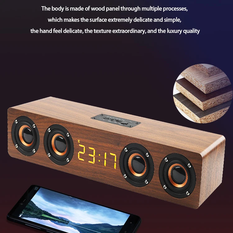 

20W Wooden Portable Bass Column Home Theater Stereo Surround Bluetooth Speaker Multi-Function Subwoofer Soundbar Support TF FM