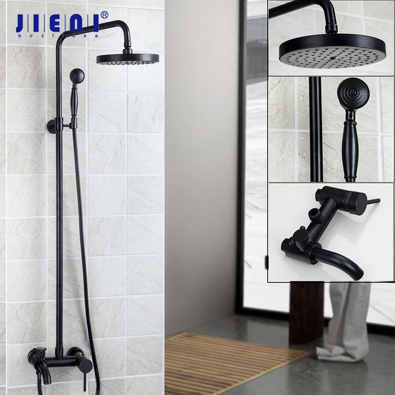 

JEINI Matte Black Bathroom Shower Set Rainfall Shower Head Bathtub Shower Mixer with Hand Shower Mop Spout Faucet Set