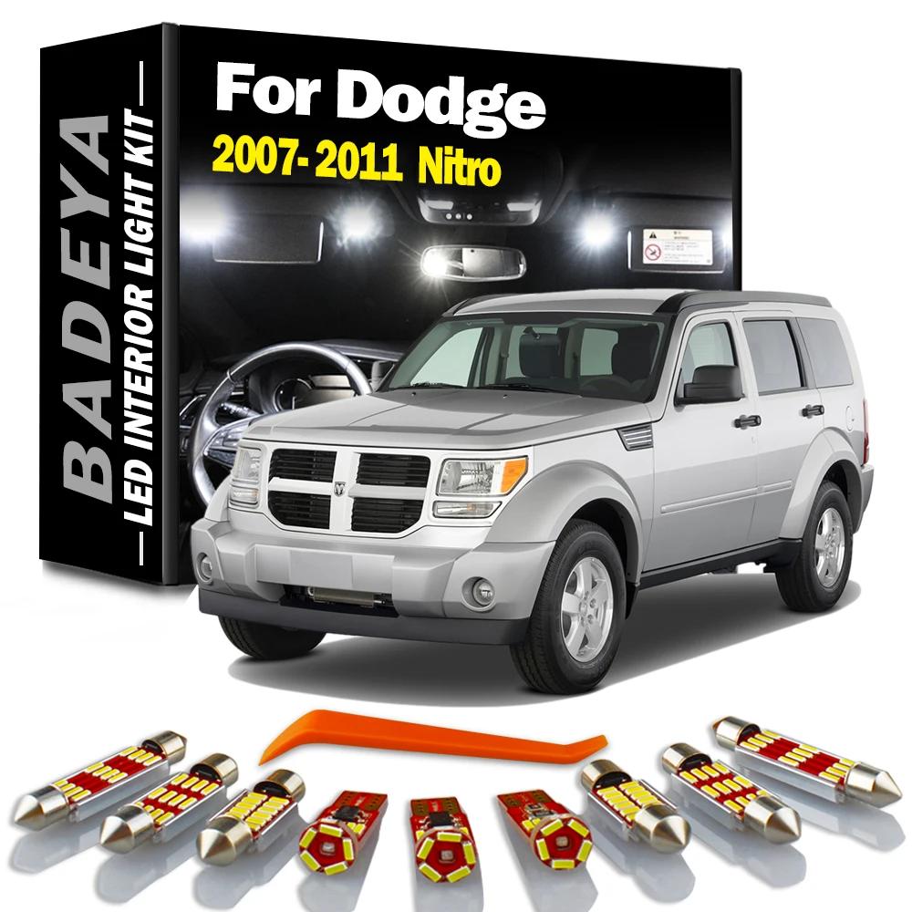 BADEYA 8Pcs For 2007-2010 2011 Dodge Nitro Canbus White Car LED Light Bulbs Interior Package Kit Map Dome License Plate Lamp