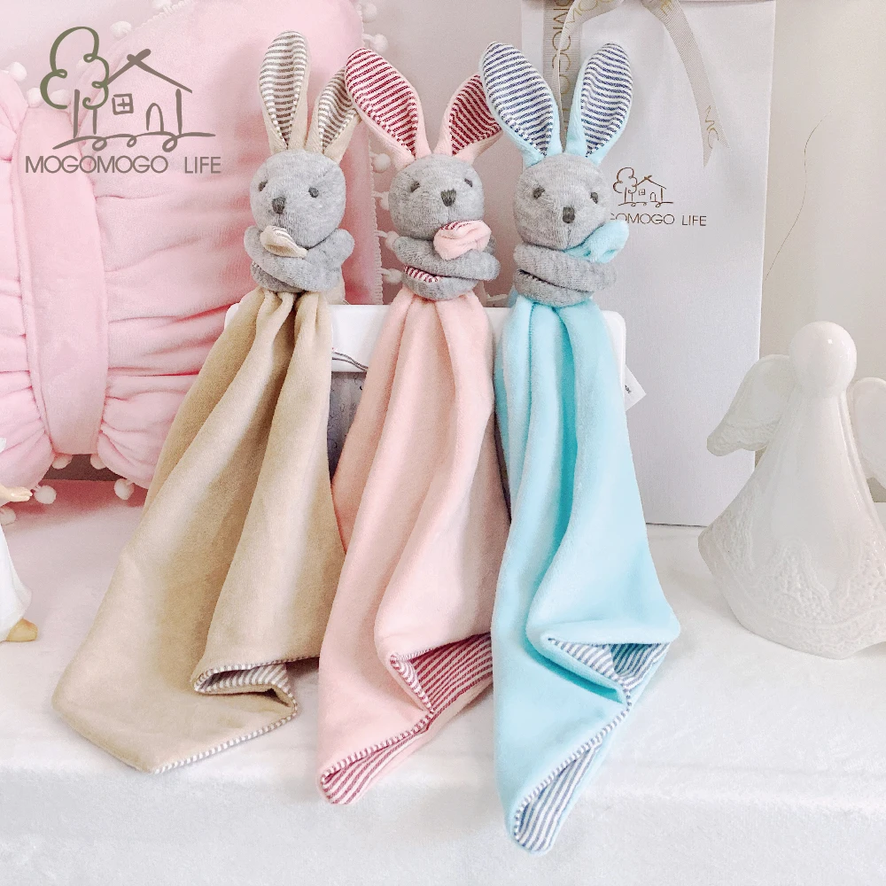 Luxury Cartoon Cotton Baby Appease Towel with Bunny Comforter Toys Safe to Bite Newborn Multifunctional Saliva Tissue