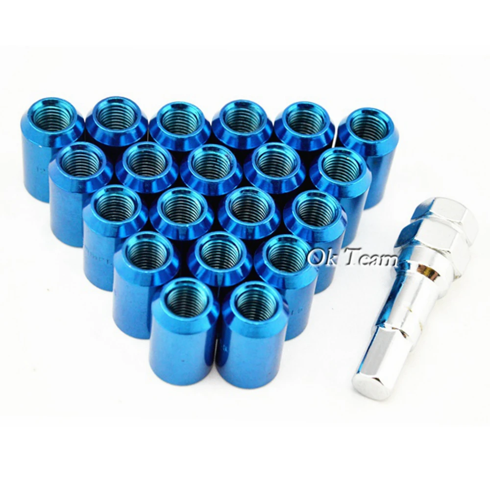 20 Pcs 12x1.5 mm Car Auto Racing Wheel Lug Nuts Nut Kit Sets Alloy Screw Blue