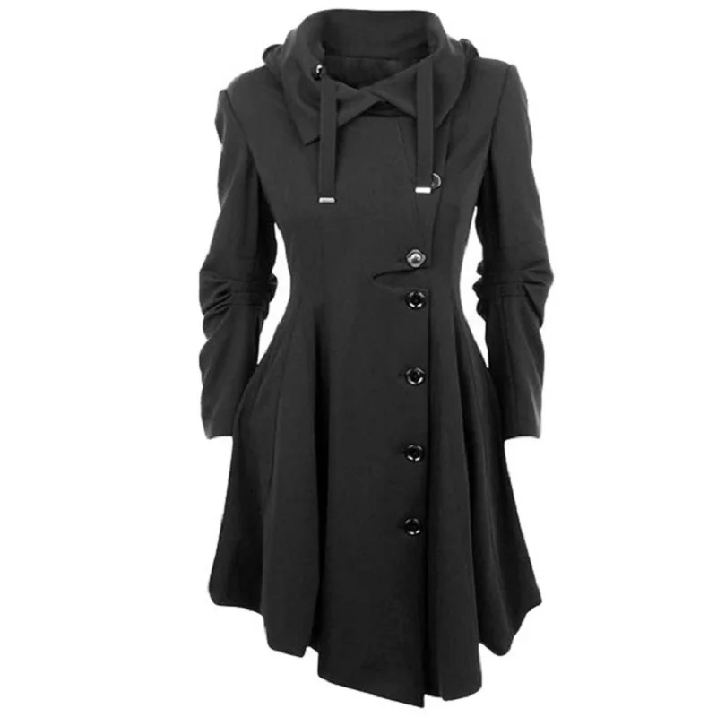 Trench Coat medieval longo feminino, casaco gótico preto, tops femininos vintage, moda elegante, plus size, S-7XL, inverno