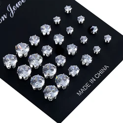 korean fashion Vintage Cubic Zirconia Stud Earrings set for Women Piercing Silver Color Earrings Jewelry Accessorie Brincos 2020