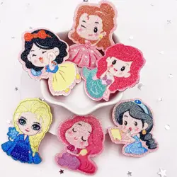 6pcs Felt Fabric Rainbow Glitter Cool Princess Girl Applique Wedding DIY Sewing Patch Hair Bow Accessories DIY Craft  E52