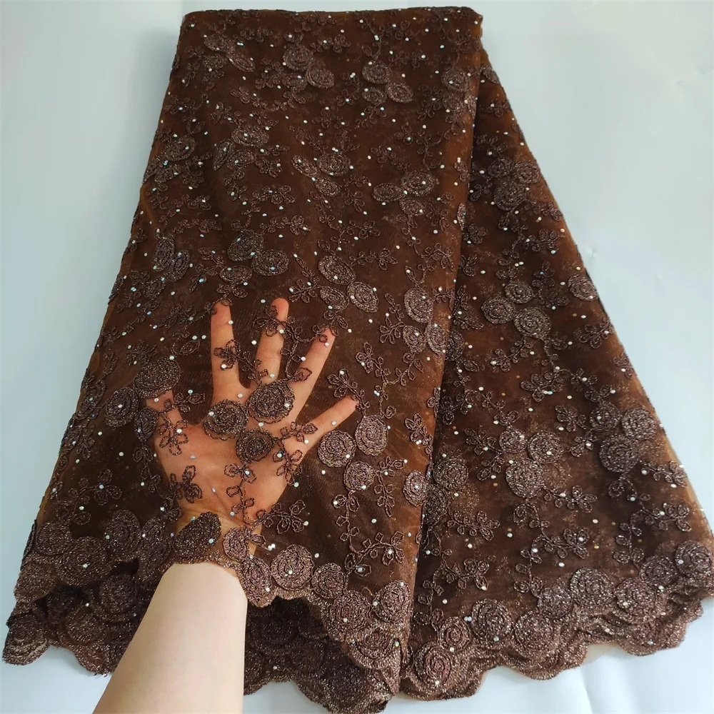 

Wedding African Lace Fabric 2020 High Quality Stones French Nigerian Lace Fabrics 5 Yards Bridal Swiss Net Tulle Lace Material