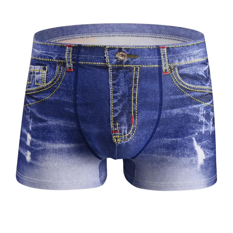 Men Denim Panties Underwear 3D Print Sexy Boxer Jeans Shorts Boxers Mens Fashion Cowboy Underpants Homme Ropa Interior Masculina