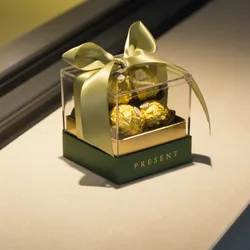 Transparent Acrylic Gift Box with Ribbon Candy Chocolate Packaging Boxes Present Souvenir Gift Wrapping Boxes 8.5x8.5x8.5cm