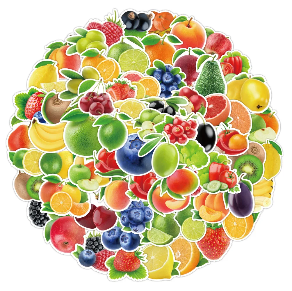 10/30/50/100pcs Fresh Fruit Vegetable Kid Stickers Toy To Study PVC Waterproof Fridge Stationery Luggage Kitchen Car DIY Sticker