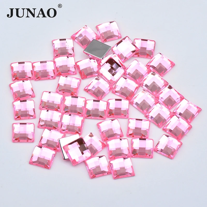 JUNAO 8 10 12 14 16 mm Square Crystal AB Rhinestones Acrylic Applique Flatback Non Hot Fix Crystals Stones for Needlework Crafts