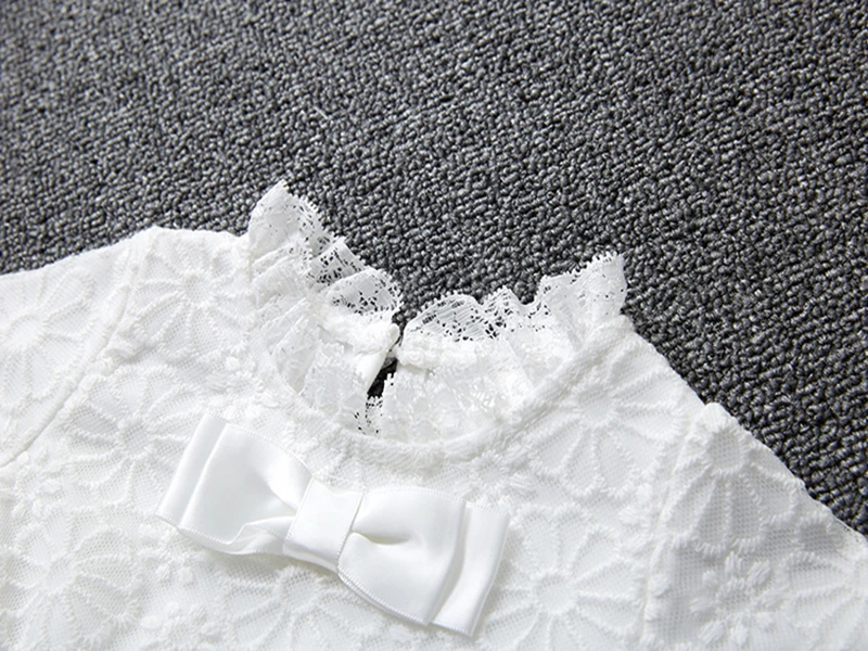 Princess Flowers Newborn Baby Girl Dress Long Sleeve Gauze Lace Party Dress White Girls Dresses + Hats