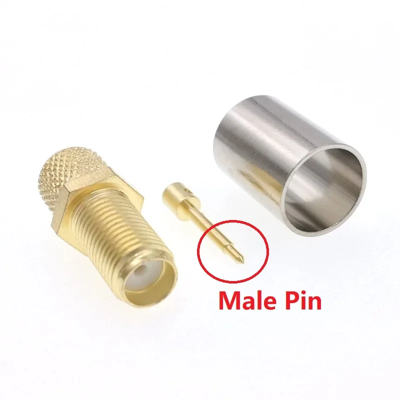 RP-SMA Female (Male Pin) Plug Crimp For RG5 RG6 LMR300 5D-FB RF Connector