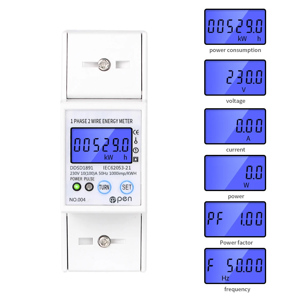

10(100)A Single Phase DIN Rail Digital Electric Meter LCD Display with RS485
