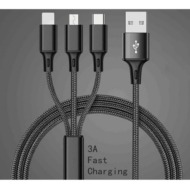 Cable de datos de carga rápida 3A, cargador USB tipo C de 1,2 m y Cable de teléfono Android, Cable Micro USB 3 en 1 para iPhone 12 Xiaomi mi