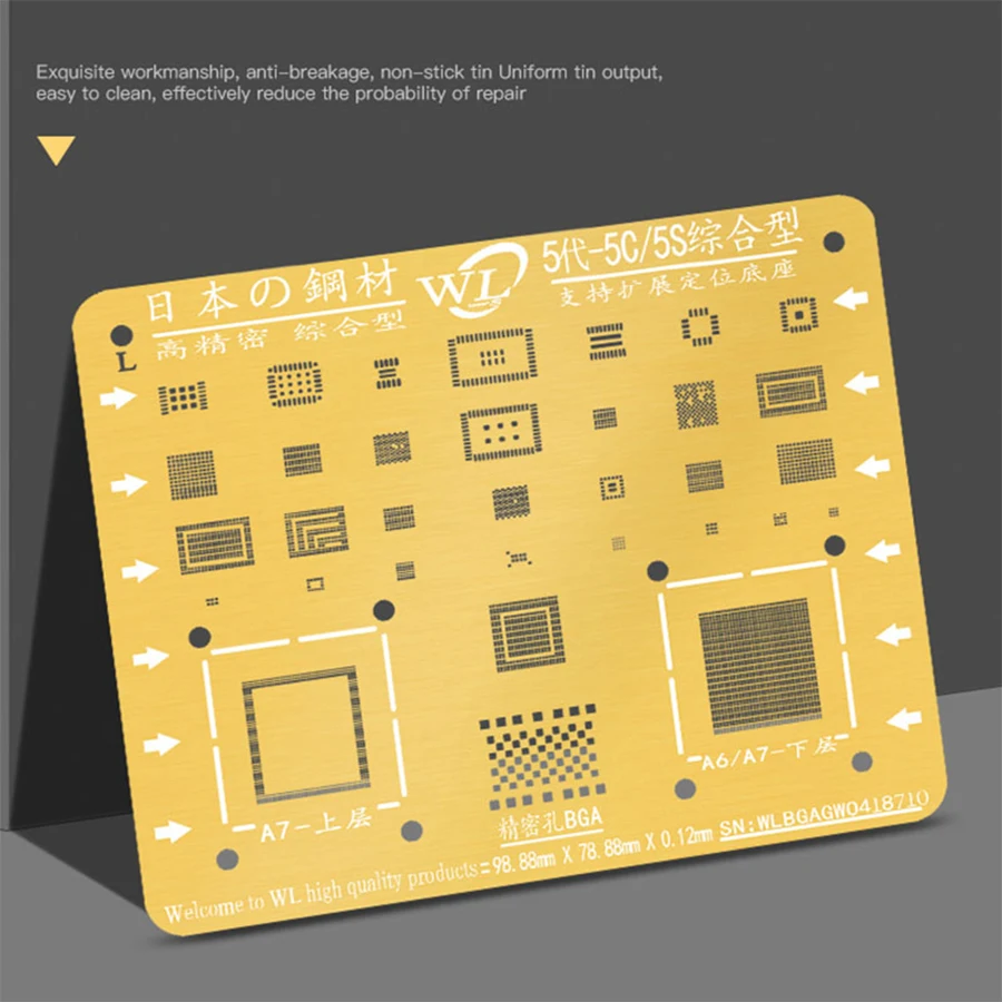 WL Golden BGA Reballing Stencil Kit 0.12mm Thickness Tin Mesh Solder Template for iPhone XSMAX XS XR X 8 8P 7P 7 6P 6 5 5S
