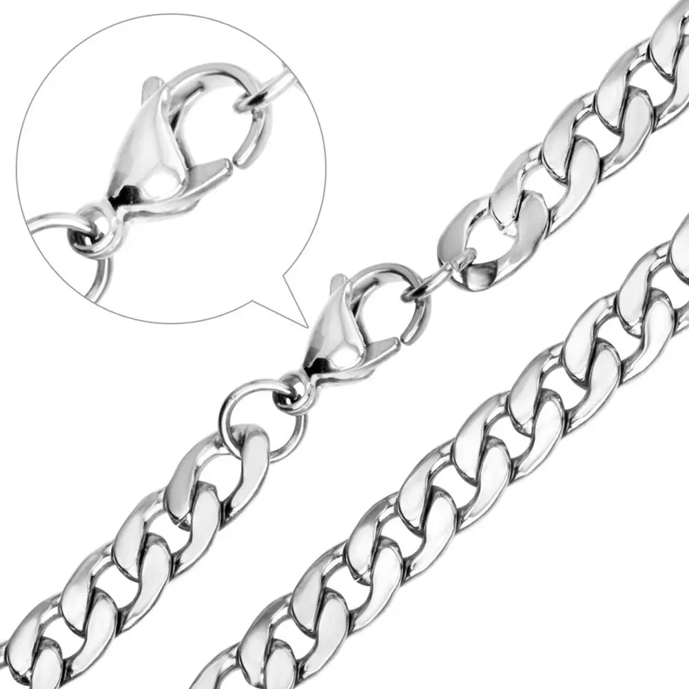 LUXUSTEEL Chains Necklaces For Men Width 5mm/7mm Stainless Steel Silver Color Cuban Link Chain Necklace Wholesale long Necklace