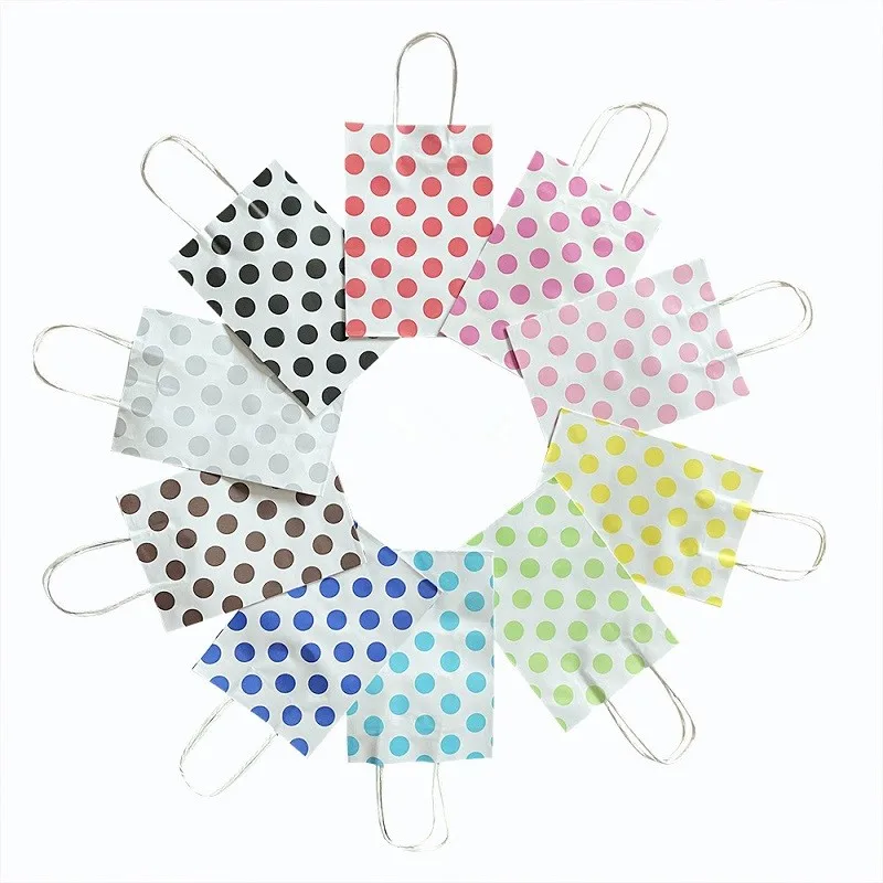 10PCS Colorful Polka Dot Bags 21*15cm Favor with handle Gift Packing paper gift Bag random