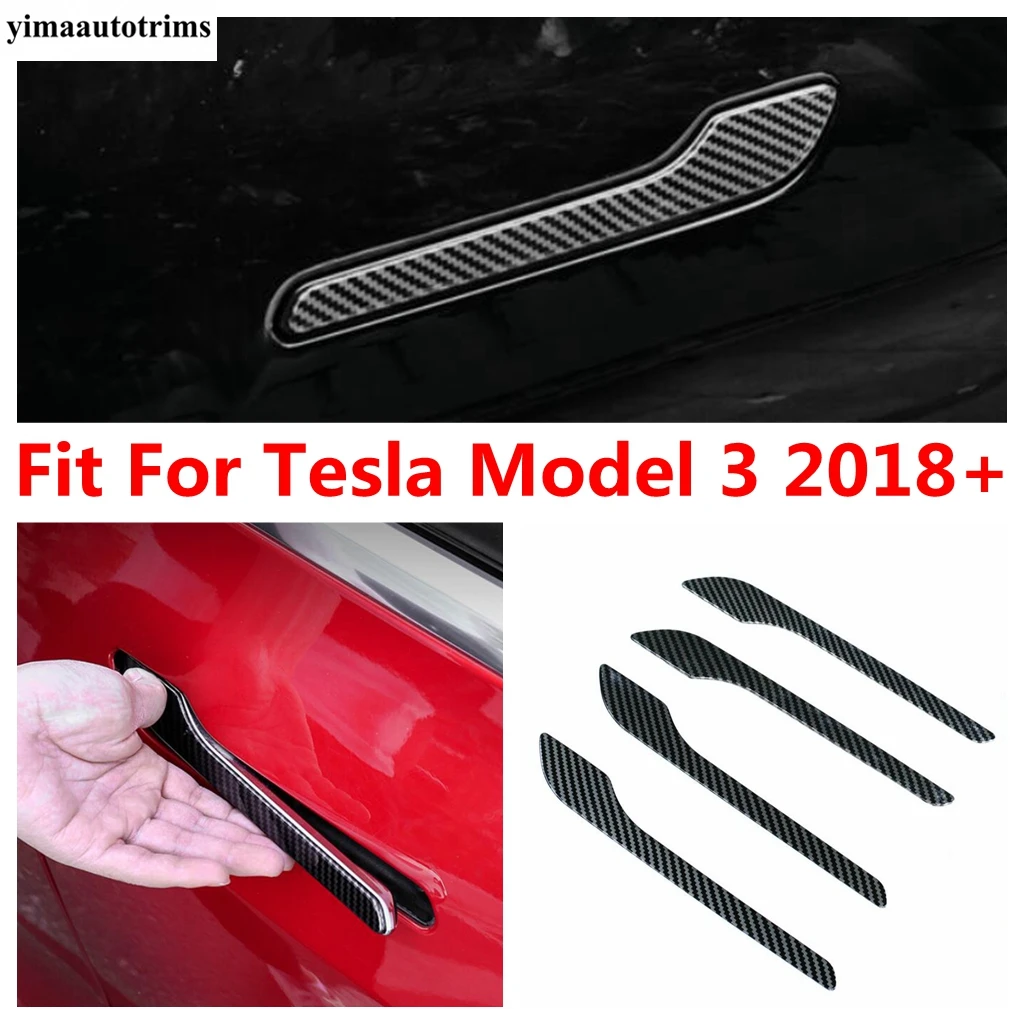 

For Tesla Model 3 2018 2019 2020 2021 Car Outside Door Handle Protector Decor Cover Trim ABS Carbon Fiber Accessories Exterior